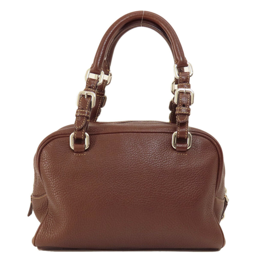 Prada Bowler logo handbag Vitello Daino Bauletto embossed Brown